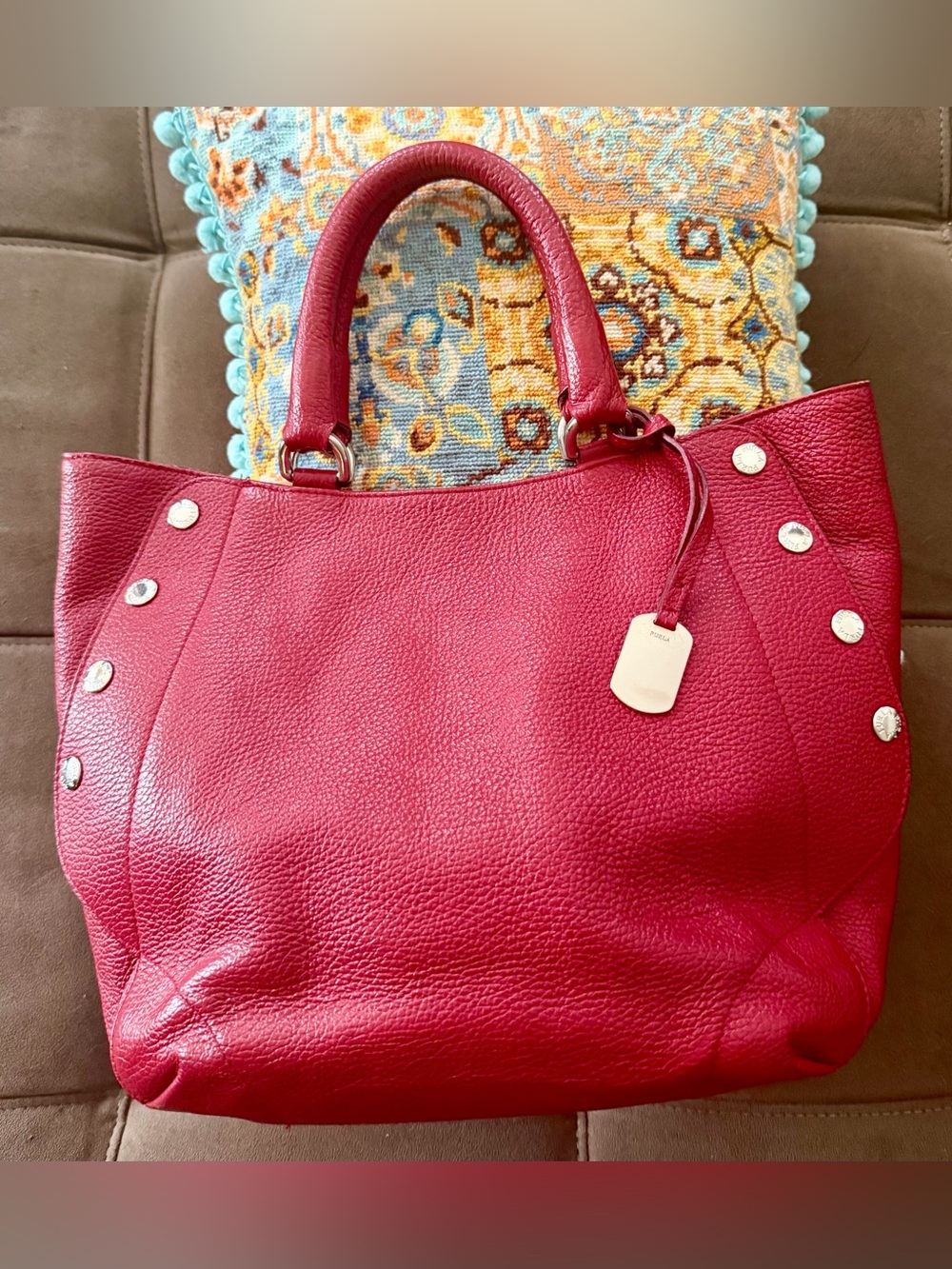 Furla Red Pebbled Leather Tote